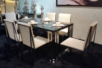 Marble dining table& cream leather chair